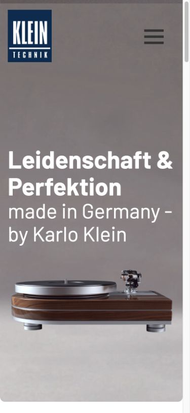 Klein Technik – mobile Website-Ansicht