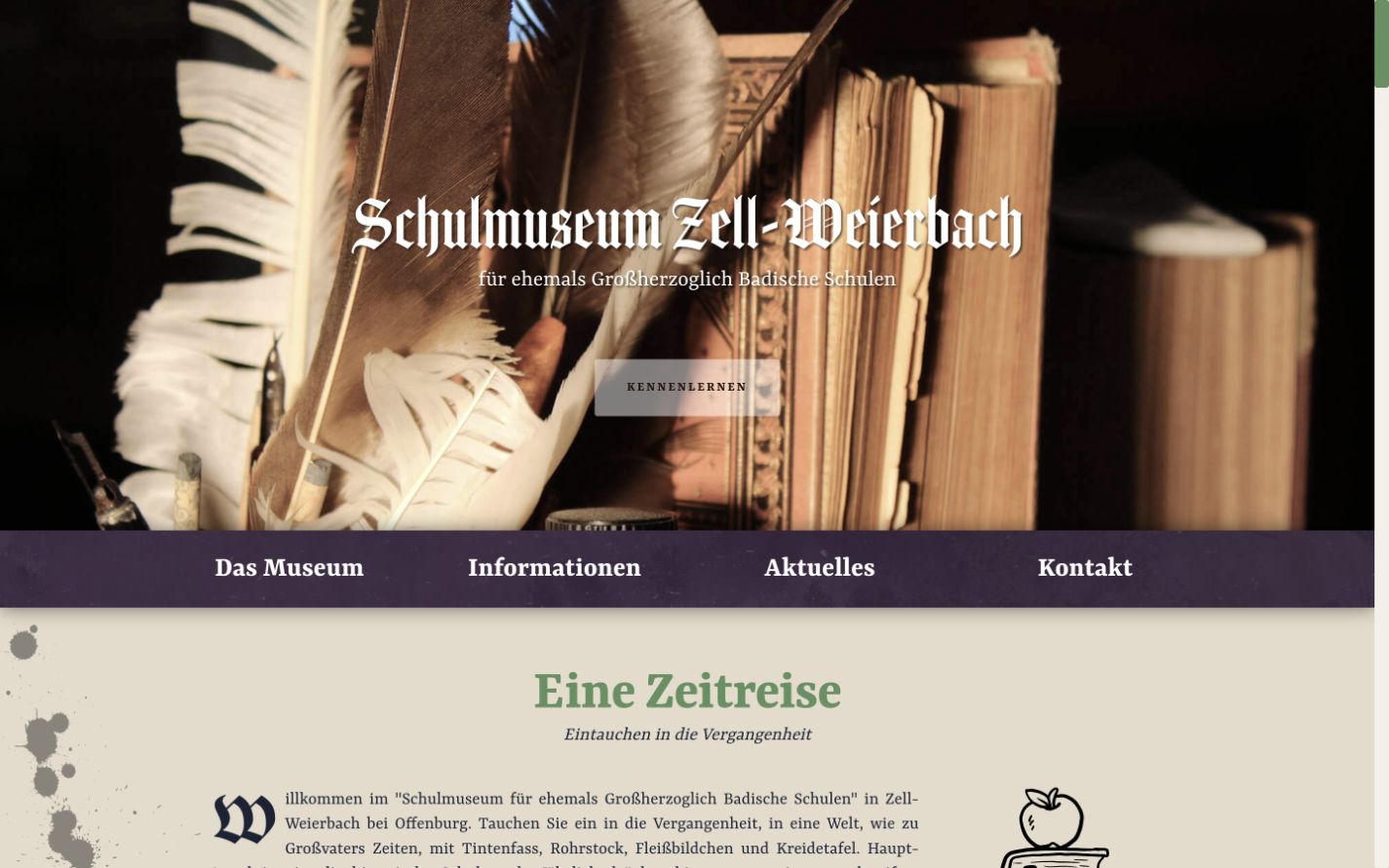 Schulmuseum Zell-Weierbach – Desktop-Website-Ansicht