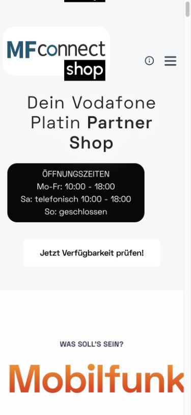 MFconnect Shop – mobile Website-Ansicht