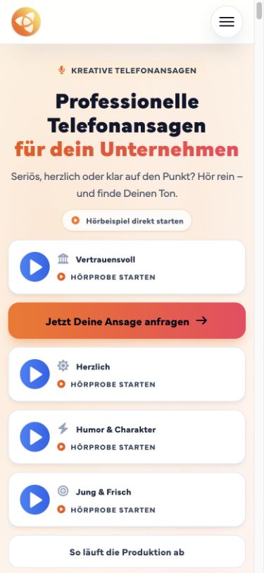 Telefonansagen – mobile Website-Ansicht