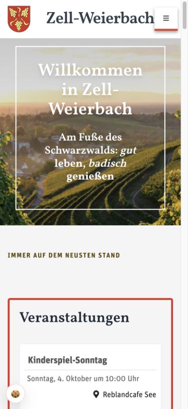 Zell-Weierbach – mobile Website-Ansicht