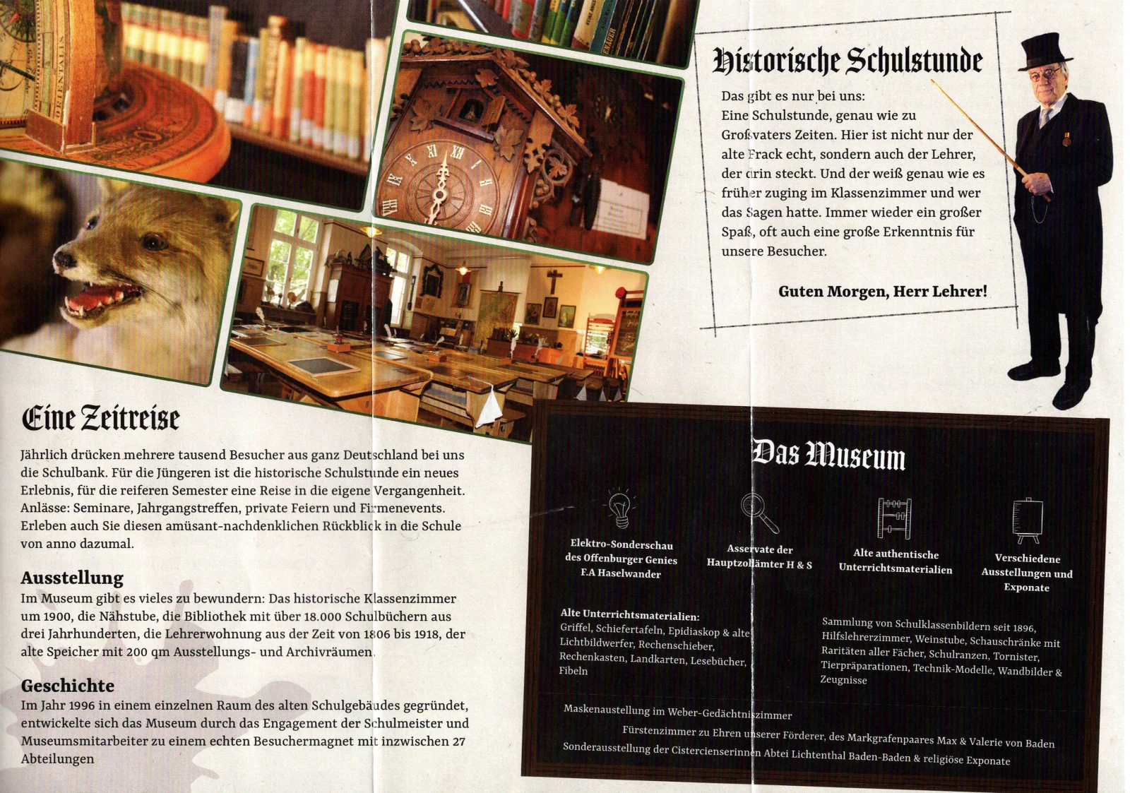 Innenseite mit Ausstellung, Geschichte und historischer Schulstunde